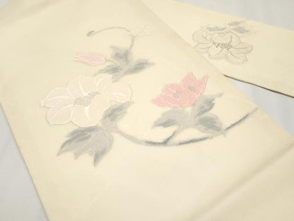 平和屋着物＊夏物 九寸名古屋帯 枝花文 銀糸 正絹 逸品 CABH6124tx
