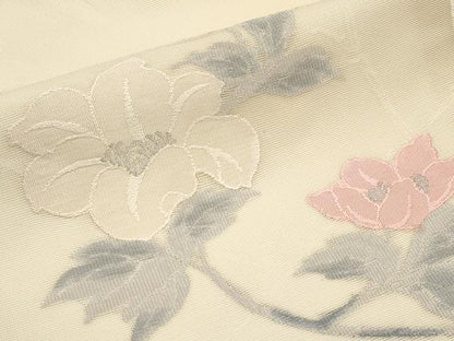 平和屋着物＊夏物 九寸名古屋帯 枝花文 銀糸 正絹 逸品 CABH6124tx