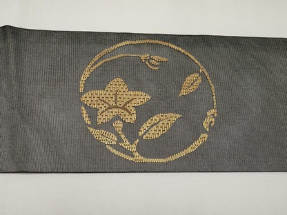 平和屋着物＊夏物　九寸名古屋帯　桔梗　黒地　金糸　正絹　逸品　CABH6126tx