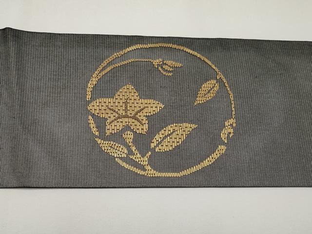 平和屋着物＊夏物　九寸名古屋帯　桔梗　黒地　金糸　正絹　逸品　CABH6126tx