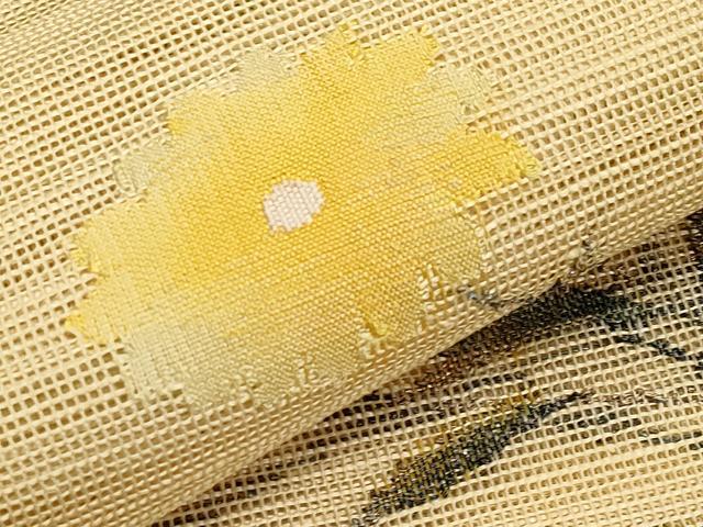 平和屋着物＊夏物　八寸名古屋帯　草花文　金糸　正絹　逸品　CABH6127tx