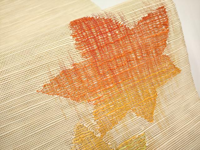平和屋着物＊夏物　八寸名古屋帯　舞葉文　正絹　逸品　未使用　CABH6129tx