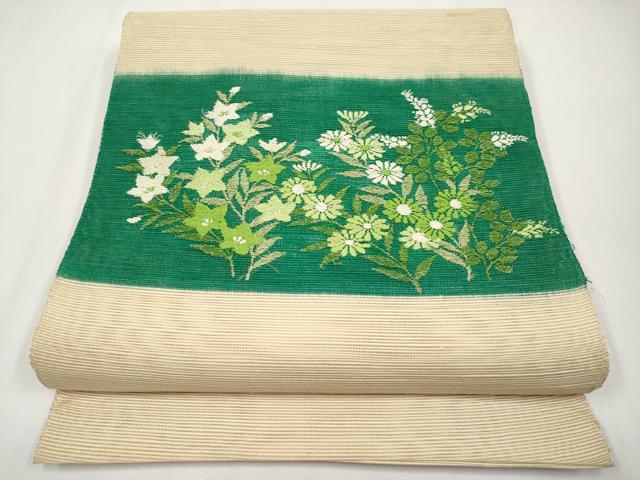 平和屋着物＊夏物　八寸名古屋帯　唐織　秋草文　銀糸　正絹　逸品　CABH6131tx