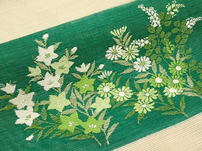平和屋着物＊夏物　八寸名古屋帯　唐織　秋草文　銀糸　正絹　逸品　CABH6131tx
