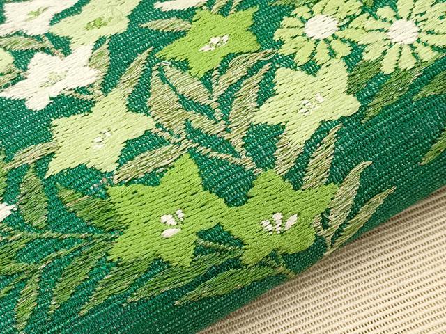 平和屋着物＊夏物　八寸名古屋帯　唐織　秋草文　銀糸　正絹　逸品　CABH6131tx