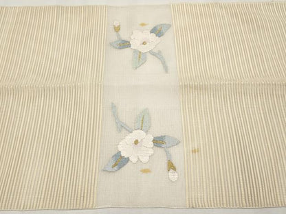 平和屋着物＊夏物 八寸名古屋帯 絽綴れ 枝花文 金銀糸 正絹 逸品 CABH6137tx