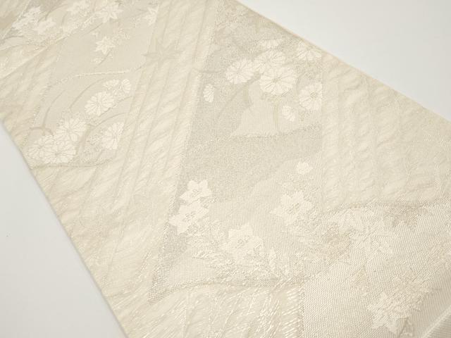平和屋着物＊夏物　六通柄袋帯　瓦枝花文　銀糸　正絹　逸品　CABH6145tx