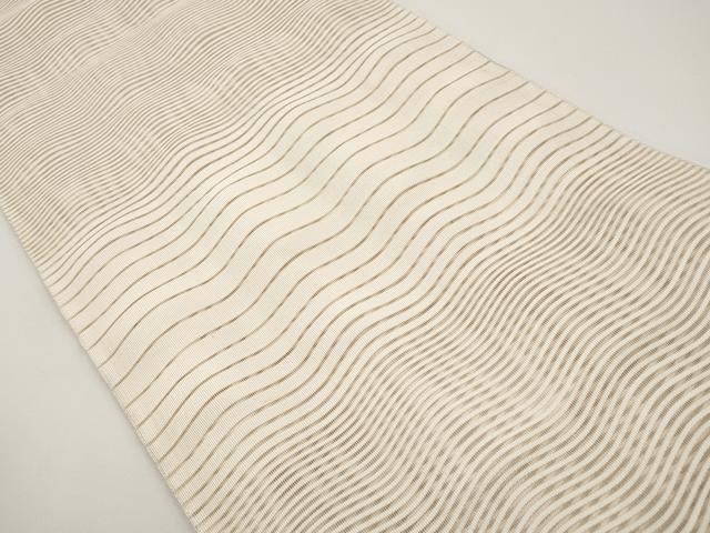 平和屋着物＊夏物　八寸名古屋帯　絽綴れ　よろけ縞　肌色　正絹　逸品　CABH6154tx