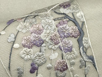 平和屋着物＊夏物　九寸開き名古屋帯　総刺繍　枝梅文　銀糸　正絹　逸品　CABH6162tx