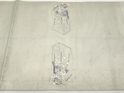 平和屋着物＊夏物　九寸開き名古屋帯　総刺繍　枝梅文　銀糸　正絹　逸品　CABH6162tx