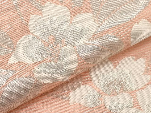 平和屋着物＊夏物　九寸名古屋帯　枝花文　銀糸　正絹　逸品　CABH6163tx