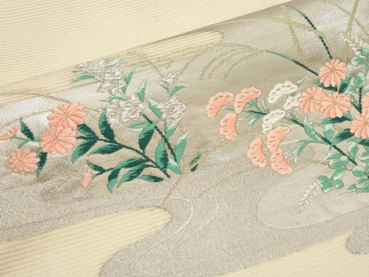 平和屋着物＊夏物　九寸名古屋帯　唐織　秋草文　金銀糸　正絹　逸品　CABH6164tx