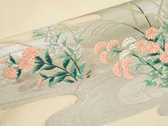 平和屋着物＊夏物　九寸名古屋帯　唐織　秋草文　金銀糸　正絹　逸品　CABH6164tx