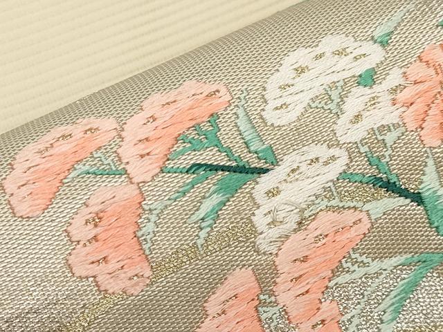 平和屋着物＊夏物　九寸名古屋帯　唐織　秋草文　金銀糸　正絹　逸品　CABH6164tx