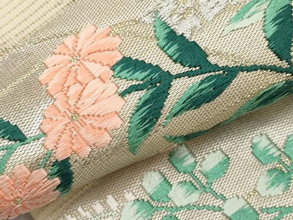 平和屋着物＊夏物　九寸名古屋帯　唐織　秋草文　金銀糸　正絹　逸品　CABH6164tx