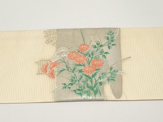 平和屋着物＊夏物　九寸名古屋帯　唐織　秋草文　金銀糸　正絹　逸品　CABH6164tx