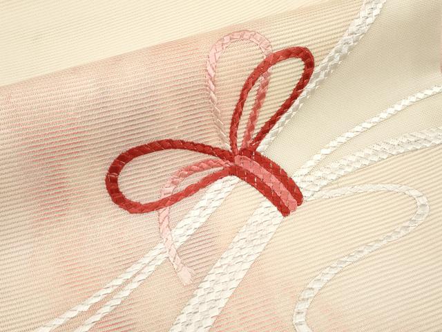 平和屋着物＊夏物　九寸名古屋帯　総刺繍　結び紐文　銀糸　正絹　逸品　CABH6165tx