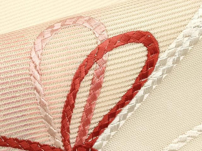 平和屋着物＊夏物　九寸名古屋帯　総刺繍　結び紐文　銀糸　正絹　逸品　CABH6165tx