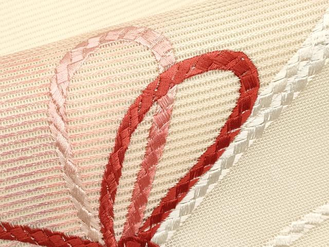 平和屋着物＊夏物　九寸名古屋帯　総刺繍　結び紐文　銀糸　正絹　逸品　CABH6165tx
