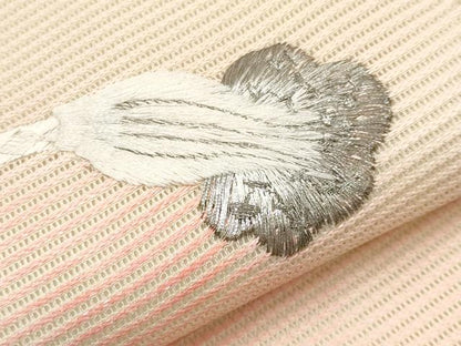 平和屋着物＊夏物　九寸名古屋帯　総刺繍　結び紐文　銀糸　正絹　逸品　CABH6165tx