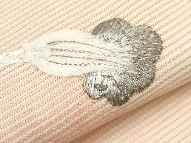 平和屋着物＊夏物　九寸名古屋帯　総刺繍　結び紐文　銀糸　正絹　逸品　CABH6165tx