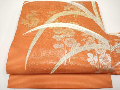 平和屋着物＊夏物　九寸名古屋帯　枝菊文　金銀糸　正絹　逸品　CABH6166tx
