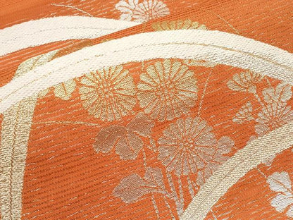 平和屋着物＊夏物　九寸名古屋帯　枝菊文　金銀糸　正絹　逸品　CABH6166tx