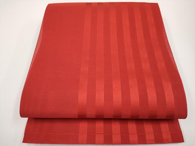 平和屋着物＊夏物　本場筑前博多織　八寸名古屋帯　間道　茜色　正絹　逸品　CABH6167tx