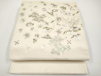 平和屋着物＊夏物 太鼓柄袋帯 総刺繍 宝尽くし 金糸 正絹 逸品 CABH6181tx