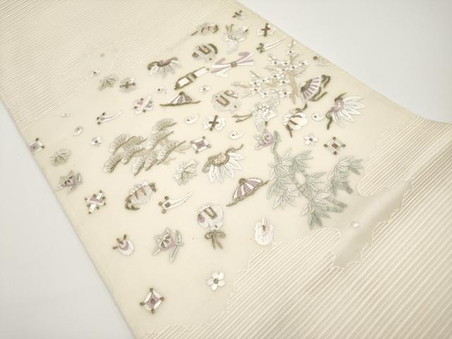 平和屋着物＊夏物 太鼓柄袋帯 総刺繍 宝尽くし 金糸 正絹 逸品 CABH6181tx