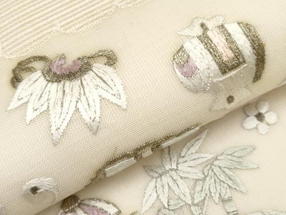 平和屋着物＊夏物 太鼓柄袋帯 総刺繍 宝尽くし 金糸 正絹 逸品 CABH6181tx
