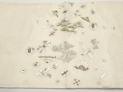 平和屋着物＊夏物 太鼓柄袋帯 総刺繍 宝尽くし 金糸 正絹 逸品 CABH6181tx