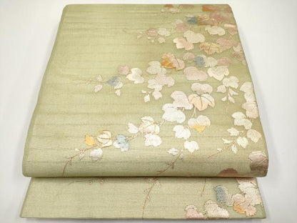 平和屋着物＊夏物 六通柄袋帯 駒刺繍 枝葉文 金銀彩 正絹 逸品 CABH6184tx
