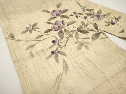 平和屋着物＊夏物　九寸名古屋帯　手描き　枝花文　麻　逸品　CABH6194tx