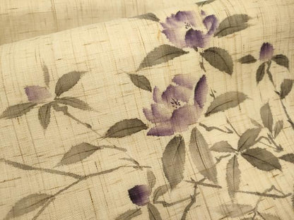 平和屋着物＊夏物　九寸名古屋帯　手描き　枝花文　麻　逸品　CABH6194tx