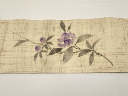 平和屋着物＊夏物　九寸名古屋帯　手描き　枝花文　麻　逸品　CABH6194tx