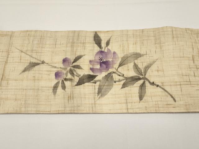 平和屋着物＊夏物　九寸名古屋帯　手描き　枝花文　麻　逸品　CABH6194tx