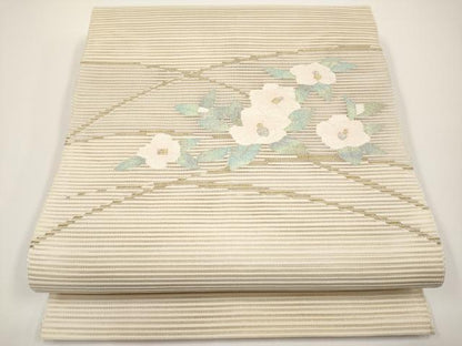 平和屋着物＊夏物　八寸名古屋帯　絽綴れ　枝椿　金銀糸　正絹　逸品　CABH6196tx