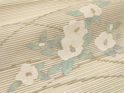 平和屋着物＊夏物　八寸名古屋帯　絽綴れ　枝椿　金銀糸　正絹　逸品　CABH6196tx