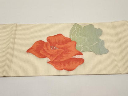 平和屋着物＊夏物　九寸名古屋帯　枝花文　銀糸　正絹　逸品　CABH6197tx