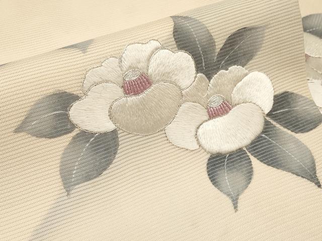 平和屋着物＊夏物　九寸名古屋帯　駒刺繍　椿　正絹　逸品　CABH6198tx