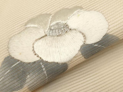 平和屋着物＊夏物　九寸名古屋帯　駒刺繍　椿　正絹　逸品　CABH6198tx
