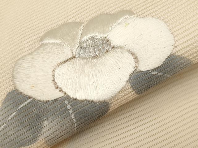 平和屋着物＊夏物　九寸名古屋帯　駒刺繍　椿　正絹　逸品　CABH6198tx