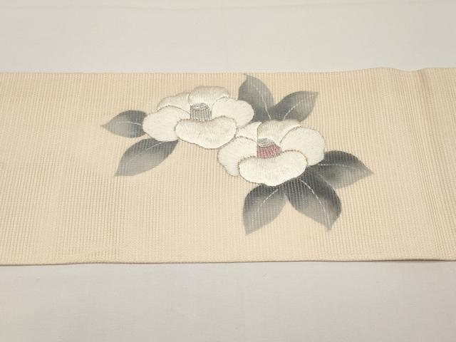 平和屋着物＊夏物　九寸名古屋帯　駒刺繍　椿　正絹　逸品　CABH6198tx