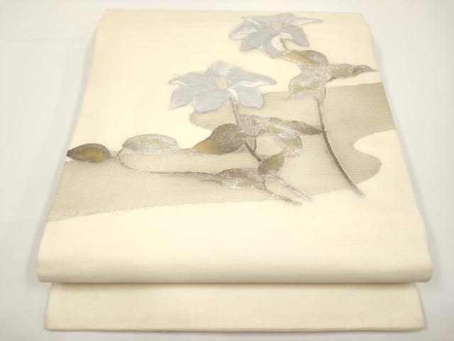 平和屋着物＊夏物　九寸名古屋帯　枝花文　銀糸　正絹　逸品　CABH6199tx
