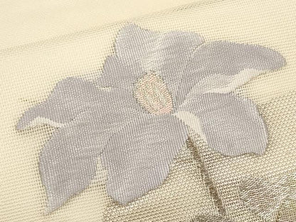 平和屋着物＊夏物　九寸名古屋帯　枝花文　銀糸　正絹　逸品　CABH6199tx