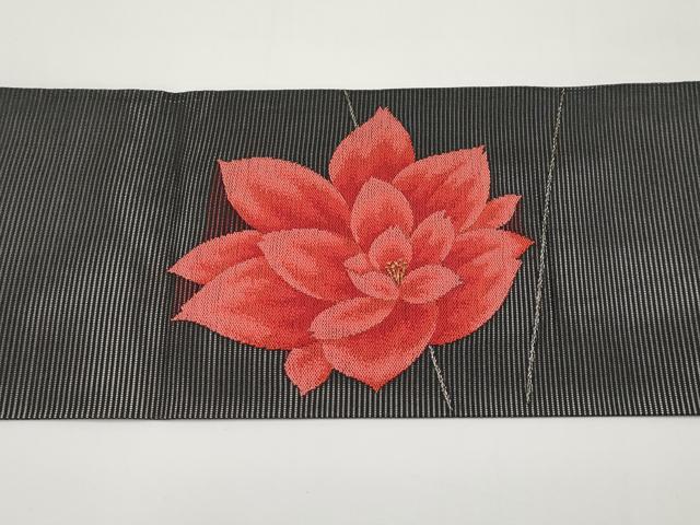 平和屋着物＊夏物　九寸名古屋帯　枝花文　黒地　金銀糸　正絹　逸品　CABH6202tx