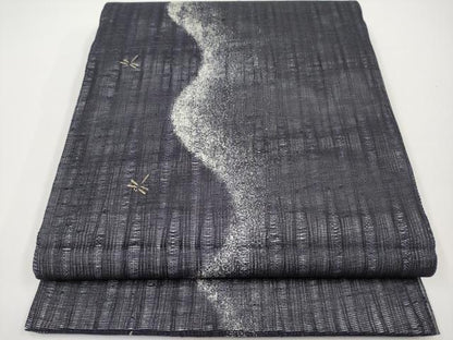 平和屋着物＊夏物 全通柄袋帯 トンボ 黒地 金彩 正絹 逸品 CABH6206tx