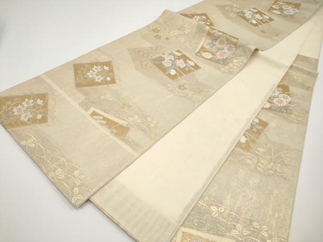 平和屋着物＊夏物 六通柄袋帯 色紙重ね草花文 金糸 正絹 逸品 CABH6211tx