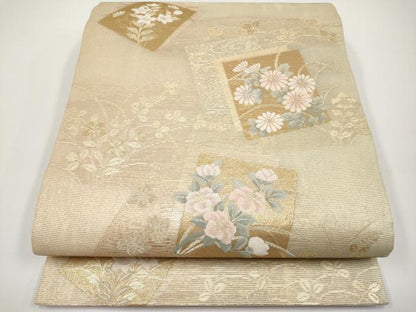 平和屋着物＊夏物 六通柄袋帯 色紙重ね草花文 金糸 正絹 逸品 CABH6211tx